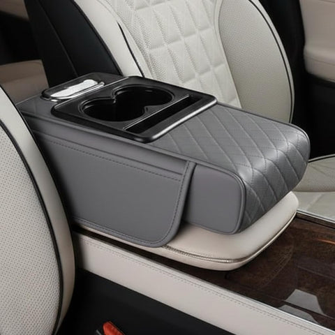 Car Seat Armrest Organizer with Cup Holder – PU Leather Center Console Storage Box