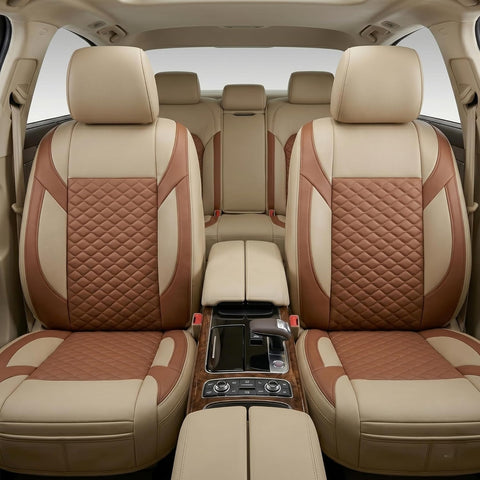 Premium 5Pcs PU Leather Car Seat Cover Full Set (Sedan Car), Universal Fit Auto Seat Covers, Luxury Interior Protector