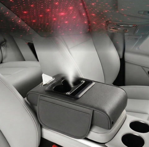 Car Armrest with Cup Holder, USB Charging & Laser Star Light