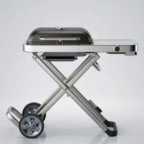 Portable BBQ Gas Grill with Foldable Stand & Wheels, Stainless Steel Charcoal Grill