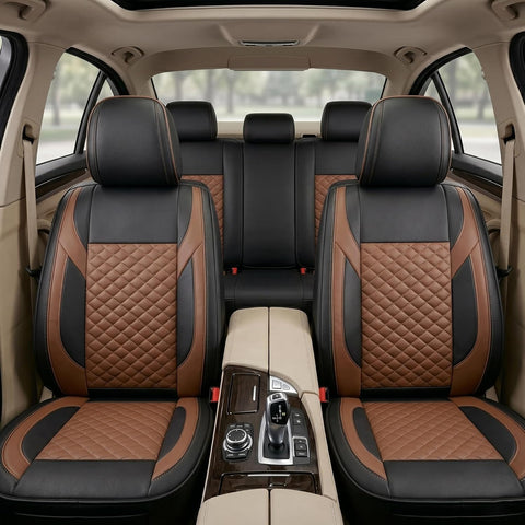 Premium 5Pcs PU Leather Car Seat Cover Full Set (Sedan Car), Universal Fit Auto Seat Covers, Luxury Interior Protector