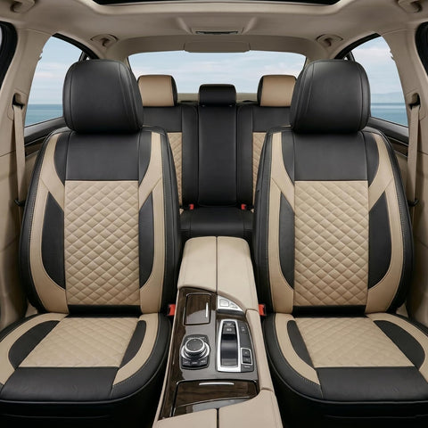 Premium 5Pcs PU Leather Car Seat Cover Full Set (Sedan Car), Universal Fit Auto Seat Covers, Luxury Interior Protector