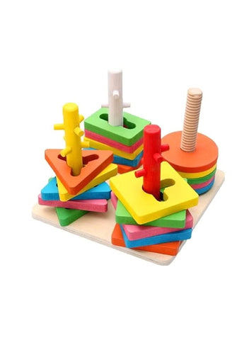 Four Sleeve Columns Wooden Puzzle
