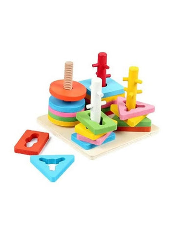 Four Sleeve Columns Wooden Puzzle