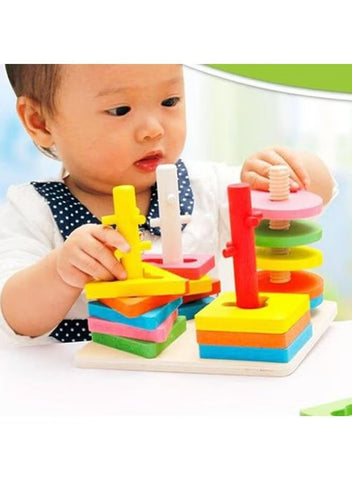 Four Sleeve Columns Wooden Puzzle