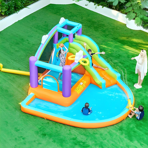 Megastar 6 In 1 Sunny Shine Bouncy Castle With Inflatable Trampoline, Water Slide 2.38x3.65x3.89M