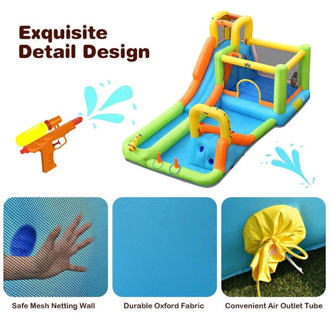 Megastar Inflatable Water Slide, 7 In 1 Double Long Slide Giant Water Park With Climbing Wall
