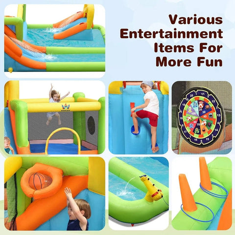 Megastar Inflatable Water Slide, 7 In 1 Double Long Slide Giant Water Park With Climbing Wall