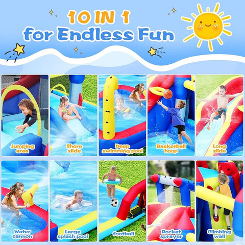 Megastar 10 In 1 Inflatable H20 Water Fight Bounce House Water Park For Kids