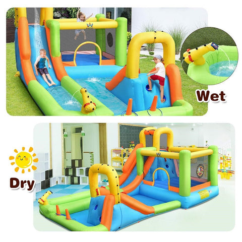 Megastar Inflatable Water Slide, 7 In 1 Double Long Slide Giant Water Park With Climbing Wall