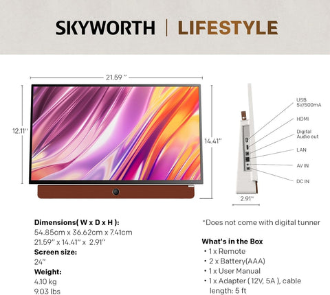 Skyworth 24 Inch Portable Smart FHD Smart Google TV With Case Bundle