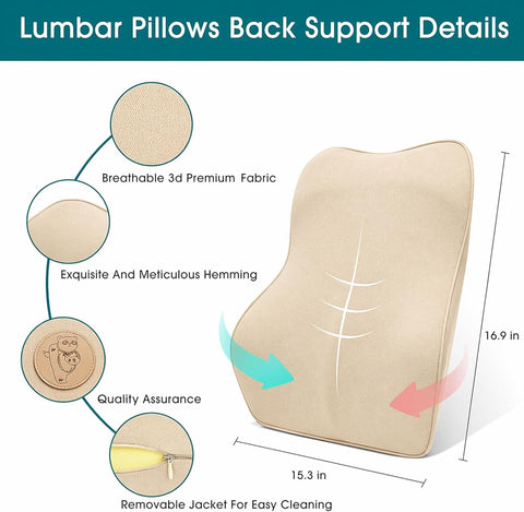 Lumbar Support Pillow for Car Seat & Office Chair – Memory Foam Back Cushion for Lower Back Pain Relief