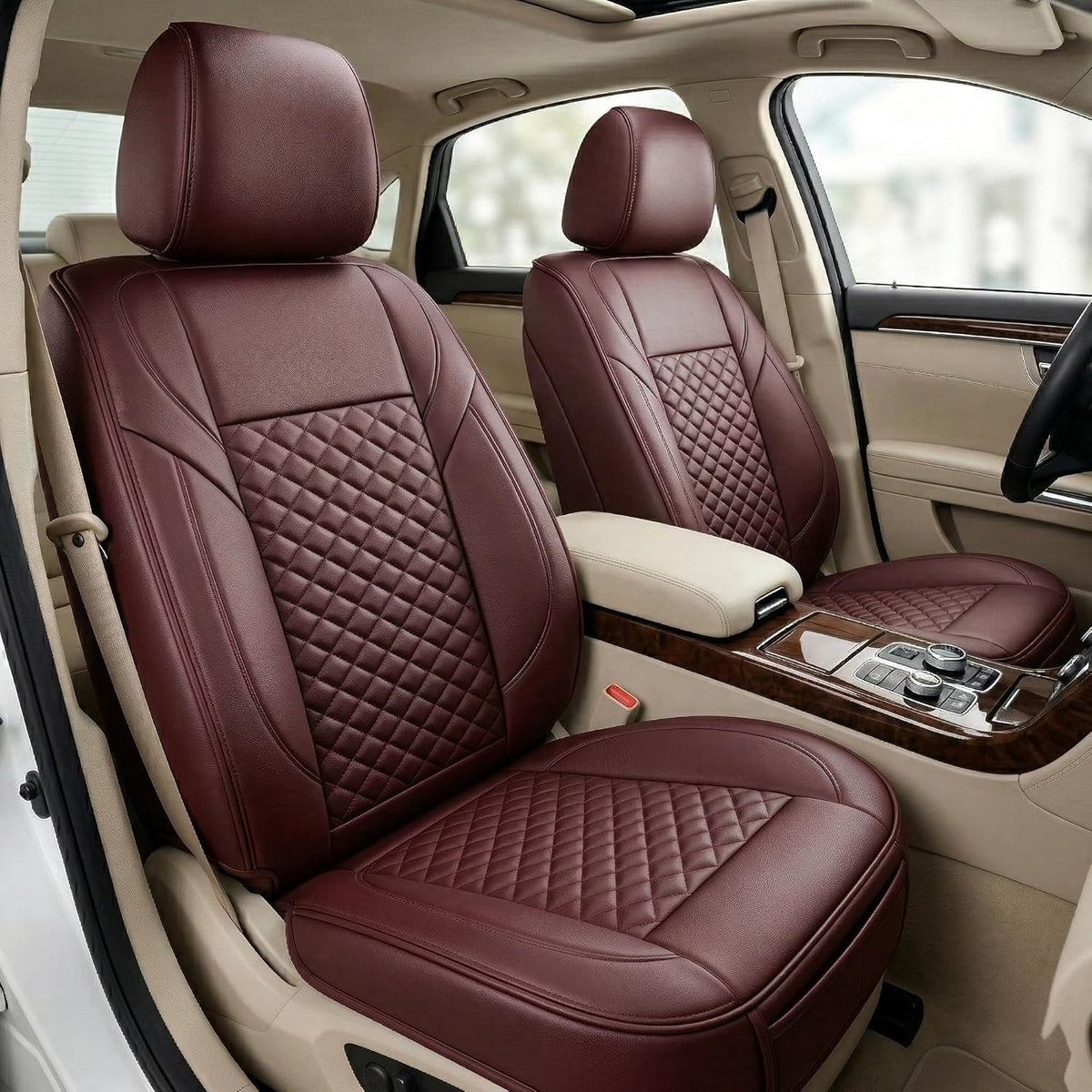 Premium 5Pcs PU Leather Car Seat Cover Full Set (Sedan Car), Universal Fit Auto Seat Covers, Luxury Interior Protector