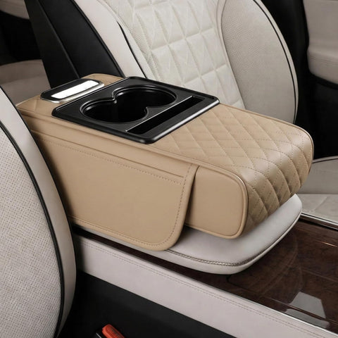 Car Seat Armrest Organizer with Cup Holder – PU Leather Center Console Storage Box