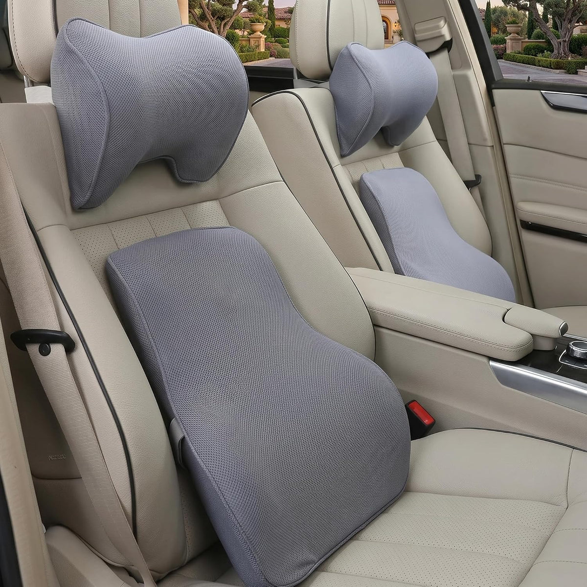 Car Neck Pillow & Lumbar Support Cushion Combo