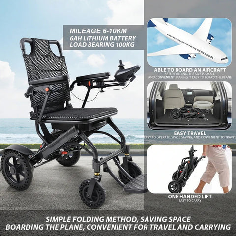 Carbon Fiber Coated Lightweight 15.6kg Electric Wheelchair Automatic Wheelchair Travel for Adults, Seniors Compact Portable Airline Approved