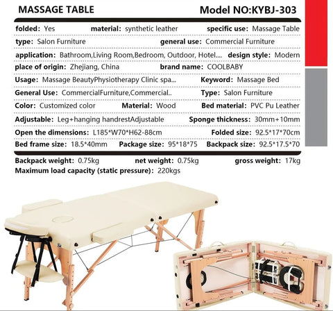 Portable Massage Table Folding Bed – Adjustable Salon Spa Massage Bed
