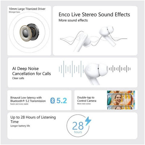 OPPO Enco Buds2 Headphone, 10mm Titanium Driver