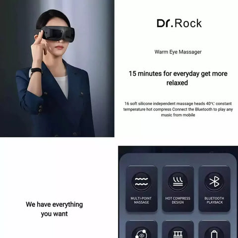 Dr Rock Eye Massager | Hot Therapy | 5 Modes | 16 Massage Heads | Music