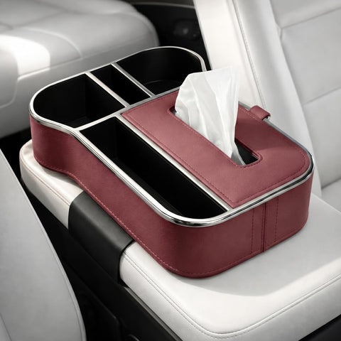 Car Armrest Box Storage Booster Pad – Multifunctional Console Organizer with Cup Holder, Tissue Box & Phone Slot |