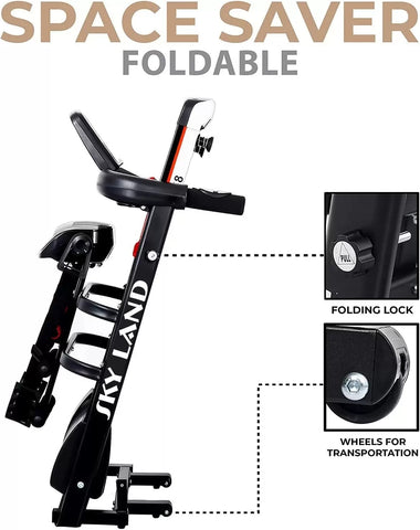SKY LAND Foldable Treadmill | 4 HP Peak Motor Compact Running Machine with Massager EM-1258