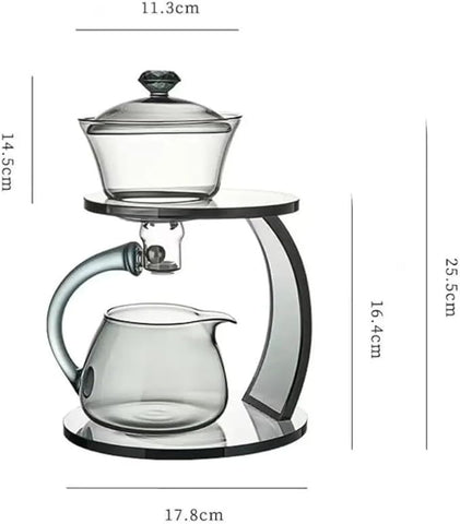 Olmecs Glass Tea Set Magnetic Water Diversion Rotating Cover Bowl Semi-Automatic Glass Teapot Suit (6 tea cups)