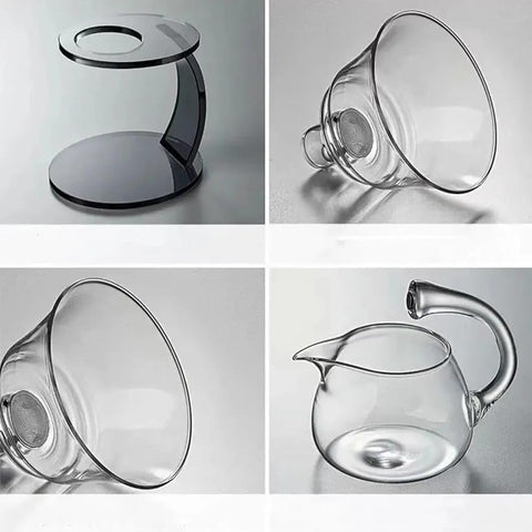 Olmecs Glass Tea Set Magnetic Water Diversion Rotating Cover Bowl Semi-Automatic Glass Teapot Suit (6 tea cups)
