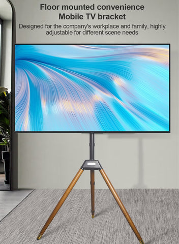 Wooden Tripod TV Stand for 32–75 Inch TVs – Height Adjustable with 180° Swivel