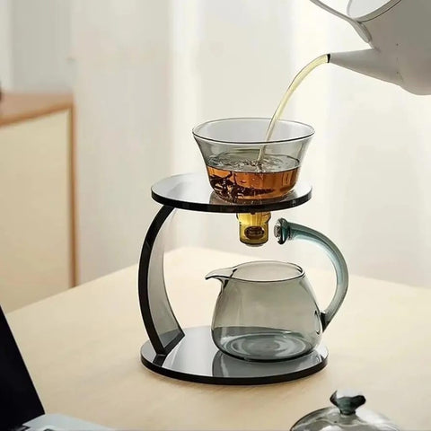 Olmecs Glass Tea Set Magnetic Water Diversion Rotating Cover Bowl Semi-Automatic Glass Teapot Suit (6 tea cups)