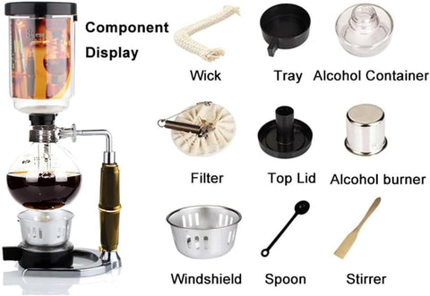 Olmecs 3cup Tabletop Syphon Coffee Maker with Alcohol Burner