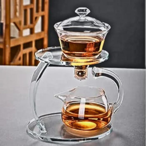Olmecs Kungfu Glass Tea Set Magnetic Water Diversion Rotating Cover Bowl Semi-Automatic Glass Teapot Suit