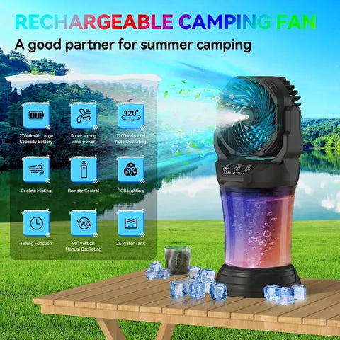 Olmecs Portable Misting Fan A65 with Remote Control, 2L Water Tank & 30,000mAh Battery