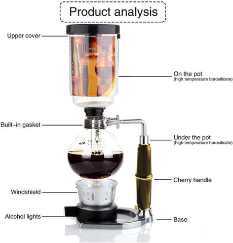 Olmecs 3cup Tabletop Syphon Coffee Maker with Alcohol Burner