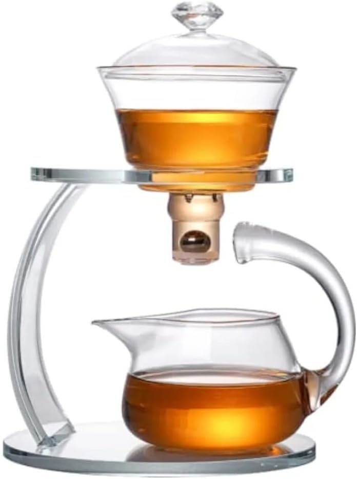 Olmecs Kungfu Glass Tea Set Magnetic Water Diversion Rotating Cover Bowl Semi-Automatic Glass Teapot Suit