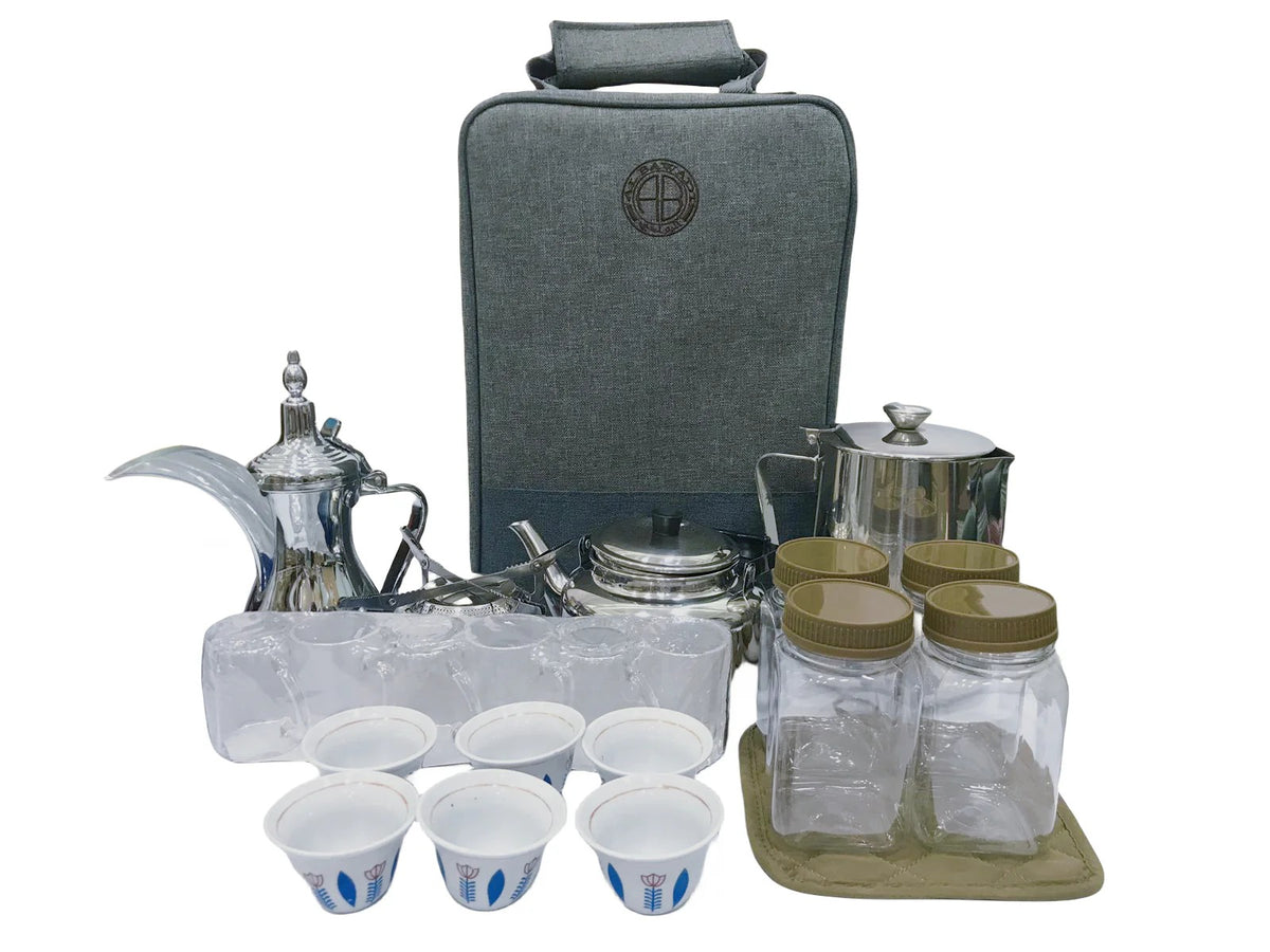 Arabic Camping Tea Bag Coffee Kits with Stove Teapot Cup Windboard Bag Sets Army Camouflage Design
