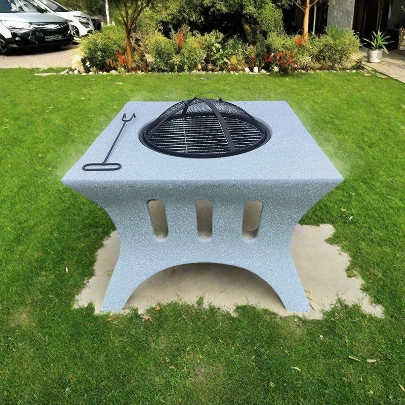 Olmecs Outdoor Fire Pit BBQ Grill Garden Table Stove Fireplace Square Shape