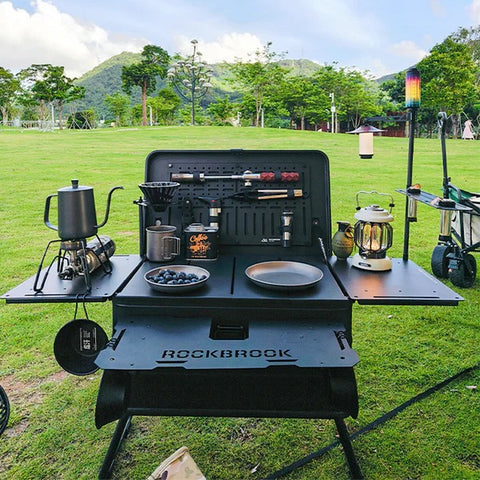 ROCKBROOK Portable Foldable Camping Table Multi Storage Box 50L with Stand Black