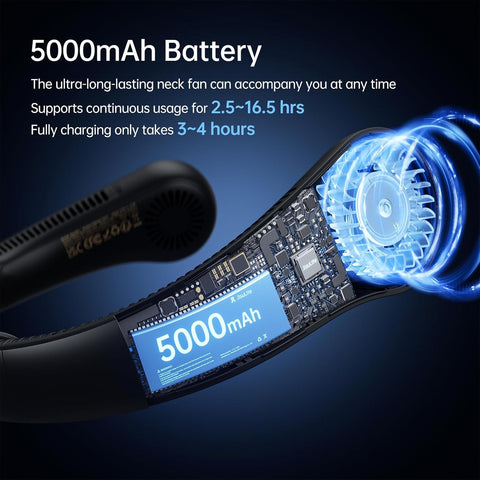 JISULIFE Portable Neck Fan Life4, Hands-Free Bladeless, 5 Speeds, 4000 mAh Battery Operated Wearable Personal Fan