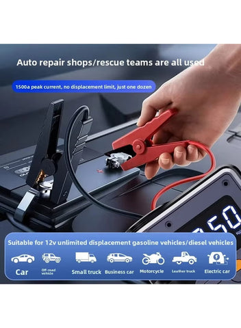 Jump Starter with Air Compressor 500A 14.8V 150PSI 29.6Wh Car Battery Jump Starter 4.0L Gas 2.5L Diesel Smart Jumper with Display and Emergency Light
