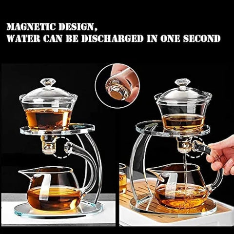 Olmecs Kungfu Glass Tea Set Magnetic Water Diversion Rotating Cover Bowl Semi-Automatic Glass Teapot Suit