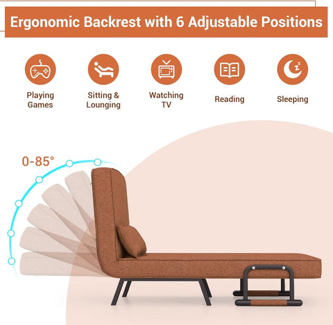 Olmecs Folding Sofa Bed, 4-in-1 Convertible Single Sofa Chair Bed with 6-Position Adjustable Backrest and Pillow