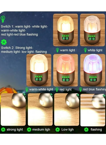 Portable Camping Tent Lamp Flashlight 400mAh 9 Light Modes for Outdoor Hiking