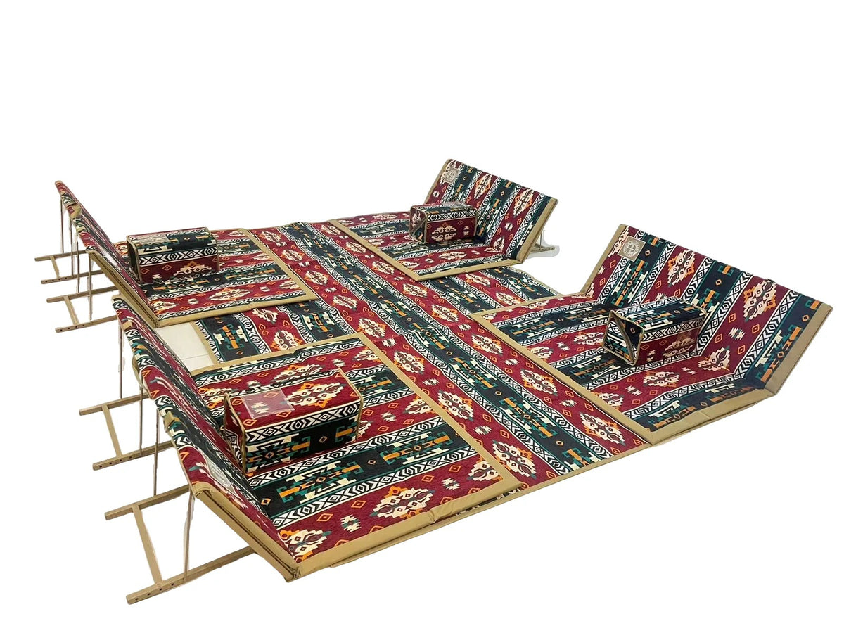 Willow Arabic Camping Floor Carpet Folding Mat Sets with 4 Folding Chair Pillows