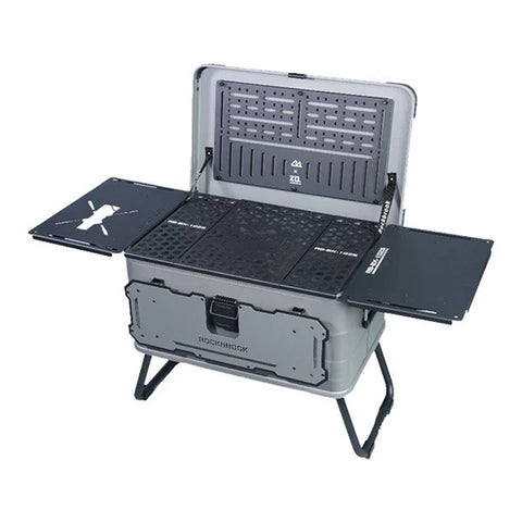 Olmecs Portable Foldable Camping Table Multi Storage Box 50L with Stand Silver