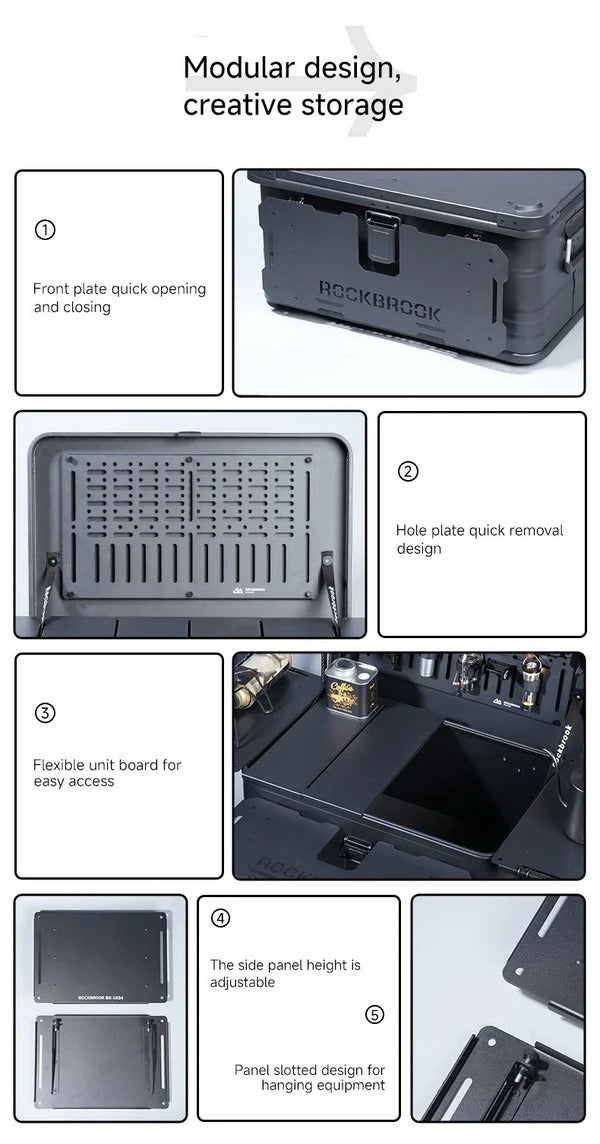 ROCKBROOK Portable Foldable Camping Table Multi Storage Box 50L with Stand Black