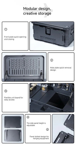 ROCKBROOK Portable Foldable Camping Table Multi Storage Box 50L with Stand Black