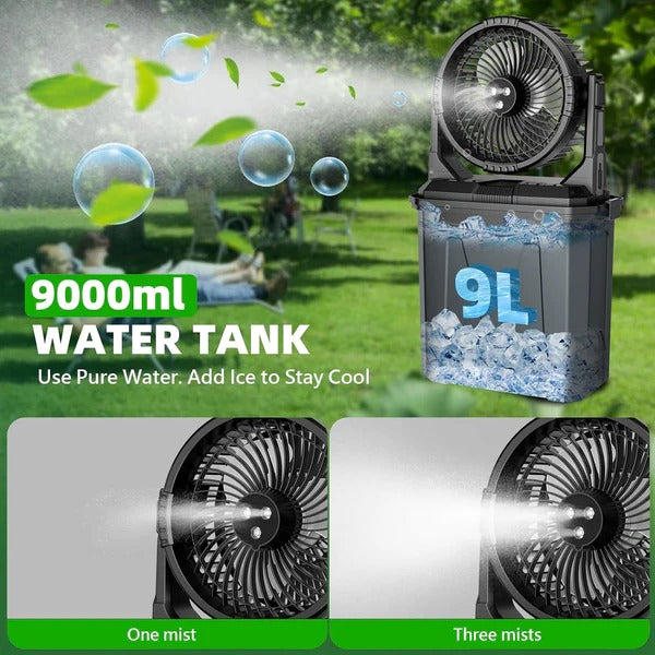 Olmecs Portable Spray Fan with 9L Water Tank LED Light 20000mAh Rechargeable