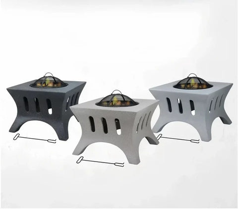Olmecs Outdoor Fire Pit BBQ Grill Garden Table Stove Fireplace Square Shape