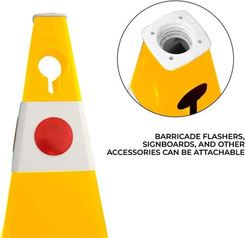 Olmecs Safety Traffic Cone 620 MM | Unbreakable Reflective Cone with Cat-Eyes Lenses Durable PPC Material