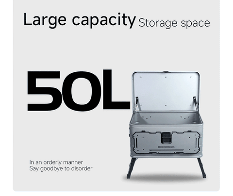 Olmecs Portable Foldable Camping Table Multi Storage Box 50L with Stand Silver
